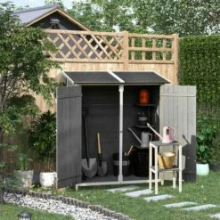 Outsunny Garden Storage Shed Tool Organizer W/ Table, 139x75x160cm, Dark Grey -Outsunny store 34691594 3