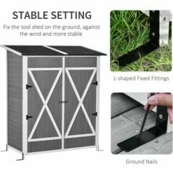 Outsunny Garden Storage Shed Tool Organizer W/ Table, 139x75x160cm, Dark Grey -Outsunny store 34691594 4