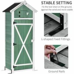 Outsunny Garden Wood Storage Shed With Workstation, Hooks And Ground Nails Multifunction Lockable Sheds & Outdoor Storage Asphalt Roof Tool Organizer, 182 X 78 X 52.5cm, Green -Outsunny store 34707050 5
