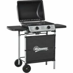 Outsunny Propane Gas Barbecue Grill 2 Burner Cooking BBQ 5.6 KW W/ Side Shelves