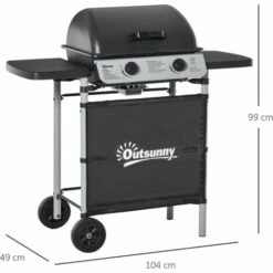 Alternative view of Outsunny Propane Gas Barbecue Grill 2 Burner Cooking BBQ 5.6 KW W/ Side Shelves