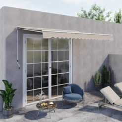Outsunny Garden Door Awning Retractable Canopy Electric Patio Shelter 3.5M -Outsunny store 3539767 3