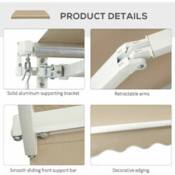 Outsunny 2.5m X 2m Garden Patio Manual Awning Canopy W/ Winding Handle Khaki -Outsunny store 3539769 5