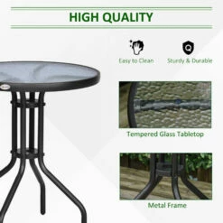 Outsunny Outdoor Bistro Table Rounding Dining Tempered Glass Top Black φ60cm -Outsunny store 3539770 4