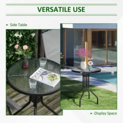Outsunny Outdoor Bistro Table Rounding Dining Tempered Glass Top Black φ60cm -Outsunny store 3539770 5
