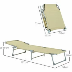 Alternative view of Outsunny Camping Cot Picnic Sun Lounger Portable Folding Chaise Chair Patio