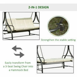 Outsunny 3 Seater Canopy Swing Chair Porch Hammock Bed Rocking Bench Cream White -Outsunny store 3539780 5
