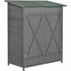 Outsunny Garden Storage Shed Tool Organizer W/ Table, 139x75x160cm, Grey