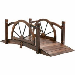 Outsunny 1.5m Wooden Garden Bridge Arc Footbridge W/ Guardrail Stained Wood