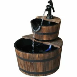 Outsunny Wooden Water Pump Fountain 2 Tier Cascading Feature Garden Deck