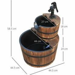 Alternative view of Outsunny Wooden Water Pump Fountain 2 Tier Cascading Feature Garden Deck