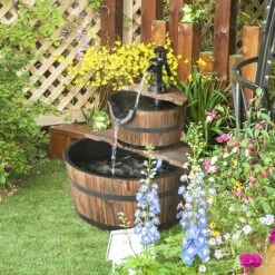 Outsunny Wooden Water Pump Fountain 2 Tier Cascading Feature Garden Deck -Outsunny store 3611163 3