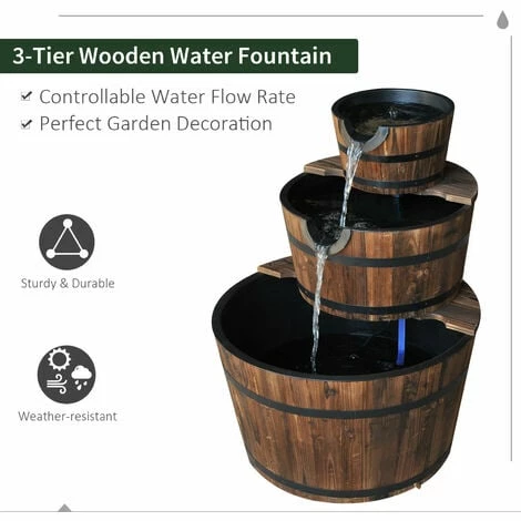Outsunny Wooden Water Pump Fountain 3 Tier Cascading Feature Garden Deck 5 Outsunny Wooden Water Pump Fountain 3 Tier Cascading Feature Garden Deck - Image 4