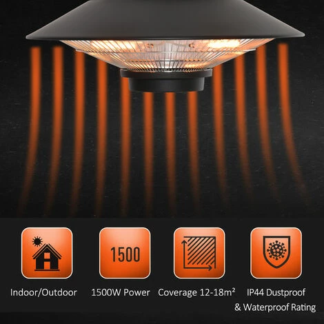 Outsunny 1500W Electric Patio Heater Outdoor Hanging Heater w/ Remote Control Outsunny 1500W Electric Patio Heater Outdoor Hanging Heater W/ Remote Control -Outsunny store 36337957 5