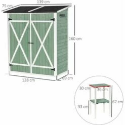 Outsunny Garden Storage Shed Tool Organizer W/ Table, 139x75x160cm, Green 3 Outsunny Garden Storage Shed Tool Organizer W/ Table, 139x75x160cm, Green -Outsunny store 36599296 2
