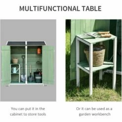 Outsunny Garden Storage Shed Tool Organizer W/ Table, 139x75x160cm, Green 5 Outsunny Garden Storage Shed Tool Organizer W/ Table, 139x75x160cm, Green -Outsunny store 36599296 4