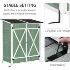 Outsunny Garden Storage Shed Tool Organizer W/ Table, 139x75x160cm, Green 6 Outsunny Garden Storage Shed Tool Organizer W/ Table, 139x75x160cm, Green -Outsunny store 36599296 5