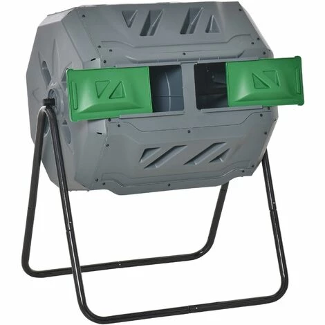 Outsunny 160L Outdoor Tumbling Compost Bin w/ Dual Chamber, Sliding Doors, Grey Outsunny 160L Outdoor Tumbling Compost Bin W/ Dual Chamber, Sliding Doors, Grey -Outsunny store 36599310 1