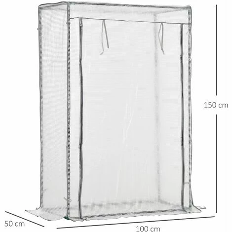 Outsunny 100 X 50 X 150cm Greenhouse W/ Zipper Roll-up Door Outdoor White 4 Outsunny 100 X 50 X 150cm Greenhouse W/ Zipper Roll-up Door Outdoor White - Image 2