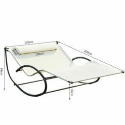 Outsunny Hammock Chair Sun Bed Rock Seat W/ Metal Texteline W/ Pillow Cream -Outsunny store 3876487 2