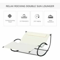Outsunny Hammock Chair Sun Bed Rock Seat W/ Metal Texteline W/ Pillow Cream -Outsunny store 3876487 4