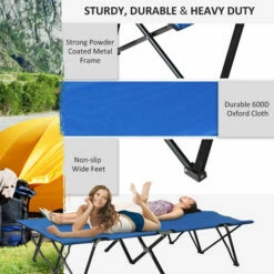 Outsunny Double Camping Folding Cot Outdoor Portable Sunbed W/ Carry Bag, Blue -Outsunny store 3876495 4