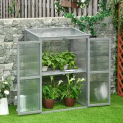 Outsunny Wood Cold Frame Greenhouse Outdoor Indoor PC Board 76 X 47 X 110cm Grey -Outsunny store 38935718 3