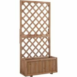 Outsunny Flower Stand Plant Shelf Outdoor Pine W/ Trough Planter, Orange