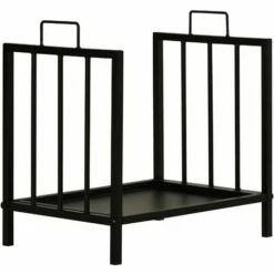 Outsunny Firewood Log Holder Wood Storage Rack W/ Handles Outdoor Indoor, Black