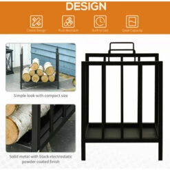 Outsunny Firewood Log Holder Wood Storage Rack W/ Handles Outdoor Indoor, Black -Outsunny store 40901489 4