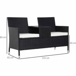 Outsunny Rattan Chair Garden Furniture Patio Companion Love Seat Table Black 3 Outsunny Rattan Chair Garden Furniture Patio Companion Love Seat Table Black -Outsunny store 4223804 2