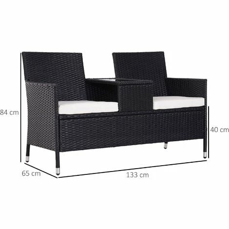 Outsunny Rattan Chair Garden Furniture Patio Companion Love Seat Table Black Outsunny Rattan Chair Garden Furniture Patio Companion Love Seat Table Black -Outsunny store 4223804 2