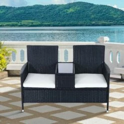 Outsunny Rattan Chair Garden Furniture Patio Companion Love Seat Table Black 4 Outsunny Rattan Chair Garden Furniture Patio Companion Love Seat Table Black -Outsunny store 4223804 3