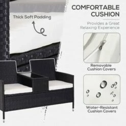 Outsunny Rattan Chair Garden Furniture Patio Companion Love Seat Table Black 6 Outsunny Rattan Chair Garden Furniture Patio Companion Love Seat Table Black -Outsunny store 4223804 5