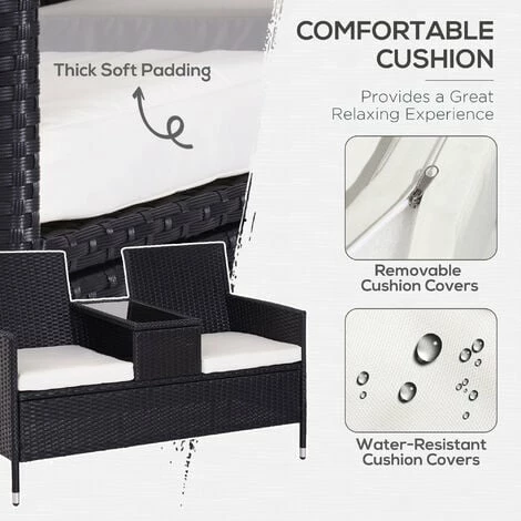Outsunny Rattan Chair Garden Furniture Patio Companion Love Seat Table Black Outsunny Rattan Chair Garden Furniture Patio Companion Love Seat Table Black -Outsunny store 4223804 5