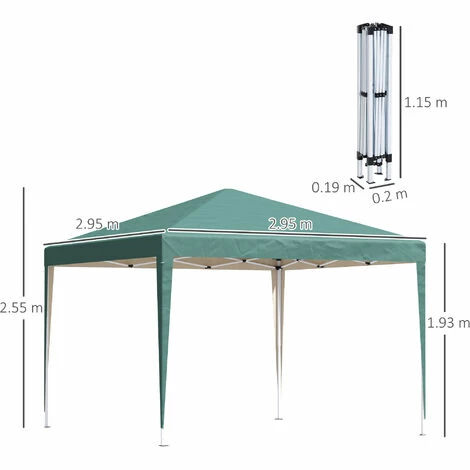 Outsunny 3 X 3m Garden Pop Up Gazebo Marquee Party Tent Wedding Canopy Green 4 Outsunny 3 X 3m Garden Pop Up Gazebo Marquee Party Tent Wedding Canopy Green - Image 2