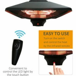Outsunny 2kw Electric Heater LED Halogen Heating Hanging Light Outdoor Remote -Outsunny store 4249540 4