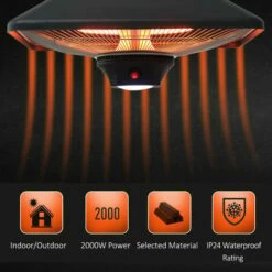 Outsunny 2kw Electric Heater LED Halogen Heating Hanging Light Outdoor Remote -Outsunny store 4249540 5