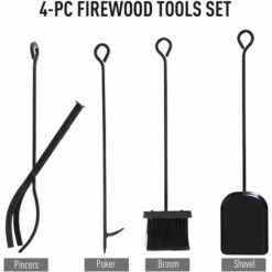Outsunny Firewood Stand Log Rack Holder 84cm With 4-PC Fireplace Tools Set Black -Outsunny store 42768480 4