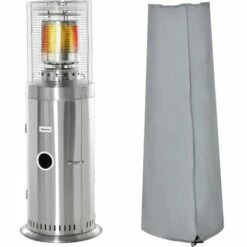 Outsunny 10KW Outdoor Gas Patio Heater W/ Wheels, Regulator, Hose & Cover Silver