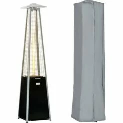 Outsunny 11.2KW Patio Gas Heater Pyramid Heater W/ Regulator Hose & Cover Black