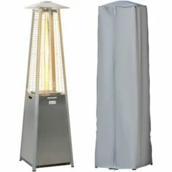 Outsunny 11.2KW Patio Gas Heater Pyramid Heater W/ Regulator Hose Cover, Silver