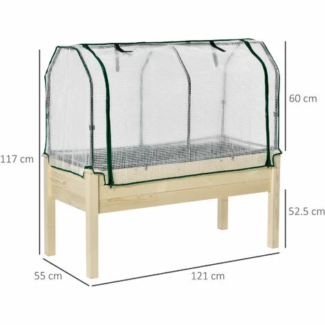 Outsunny Raised Garden Bed W/ PE Cover Patio Elevated Wood Planter Box Natural 4 Outsunny Raised Garden Bed W/ PE Cover Patio Elevated Wood Planter Box Natural - Image 2