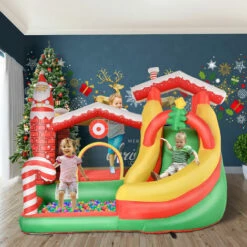 Outsunny Bouncy Castle With Slide Pool Trampoline Climbing Wall With Blower -Outsunny store 47146039 3