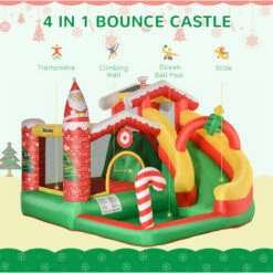 Outsunny Bouncy Castle With Slide Pool Trampoline Climbing Wall With Blower -Outsunny store 47146039 5