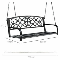 Outsunny Outdoor Steel Fleur-De-Lis Porch Swing Garden Hanging Bench Black -Outsunny store 47146217 2