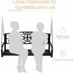 Outsunny Outdoor Steel Fleur-De-Lis Porch Swing Garden Hanging Bench Black -Outsunny store 47146217 4