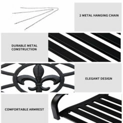 Outsunny Outdoor Steel Fleur-De-Lis Porch Swing Garden Hanging Bench Black -Outsunny store 47146217 5