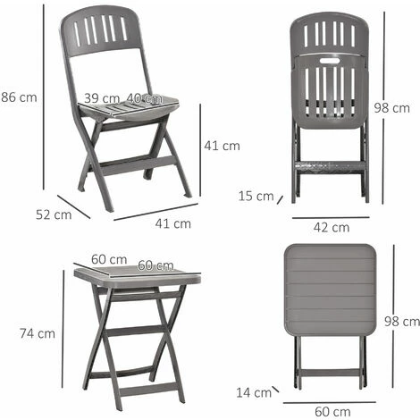 Outsunny HOMCOM Three-Piece Bistro Set with Folding Chairs & Coffee Table - Grey Outsunny HOMCOM Three-Piece Bistro Set With Folding Chairs & Coffee Table - Grey -Outsunny store 47146261 2