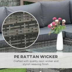 Outsunny 3Pcs Rattan Corner Sofa Set Coffee Table Garden Furniture W/ Cushion 11 Outsunny 3Pcs Rattan Corner Sofa Set Coffee Table Garden Furniture W/ Cushion -Outsunny store 47146278 5